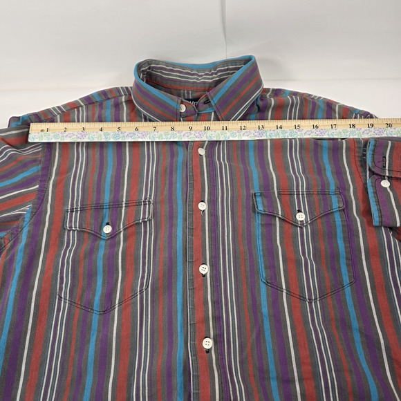 Vintage Wrangler Mens Shirt 80's Large Striped Western 16-34 Made in the USA - Picture 9 of 11